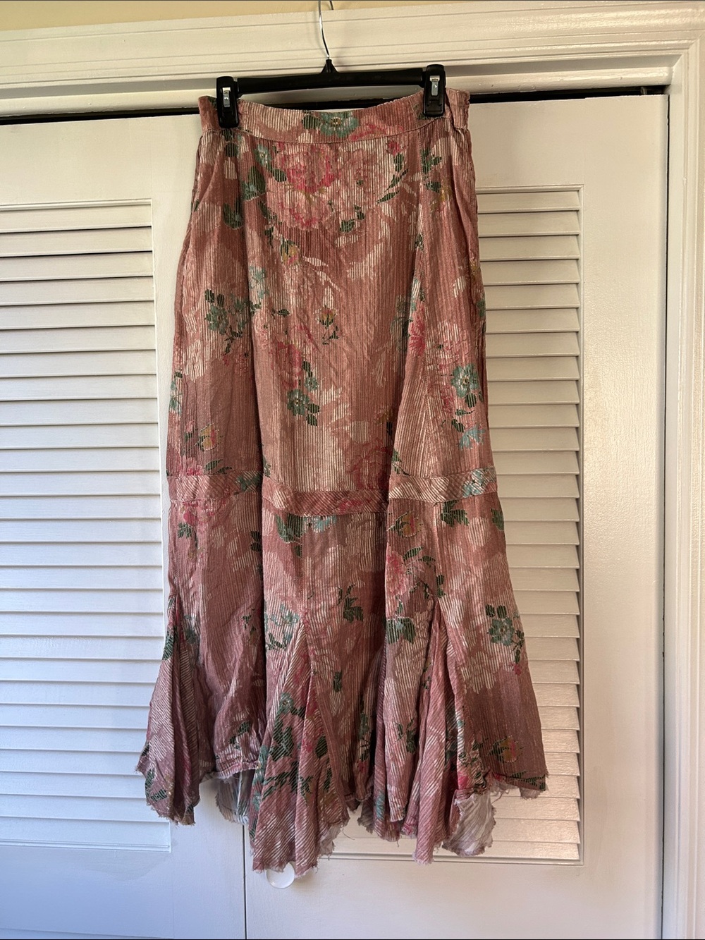Free People Rose Pink Floral High-Low Midi Skirt